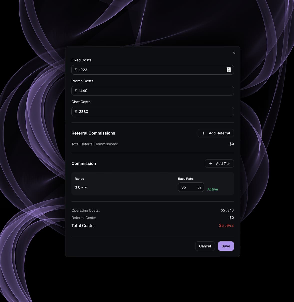 OnlyFans agency cost management with editable fixed promo and chat costs