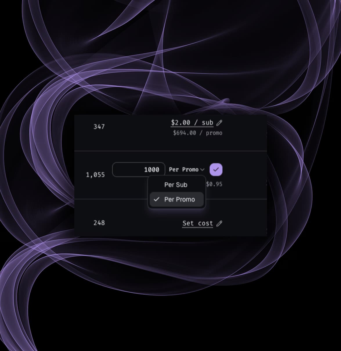 Per-link promo cost tracking for OnlyFans campaigns